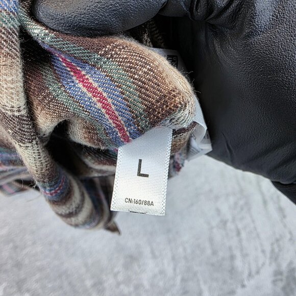 Uniqlo Shirt Womens Large Brown Beige Plaid Button Down Long Sleeve 100% Cotton - Picture 11 of 13